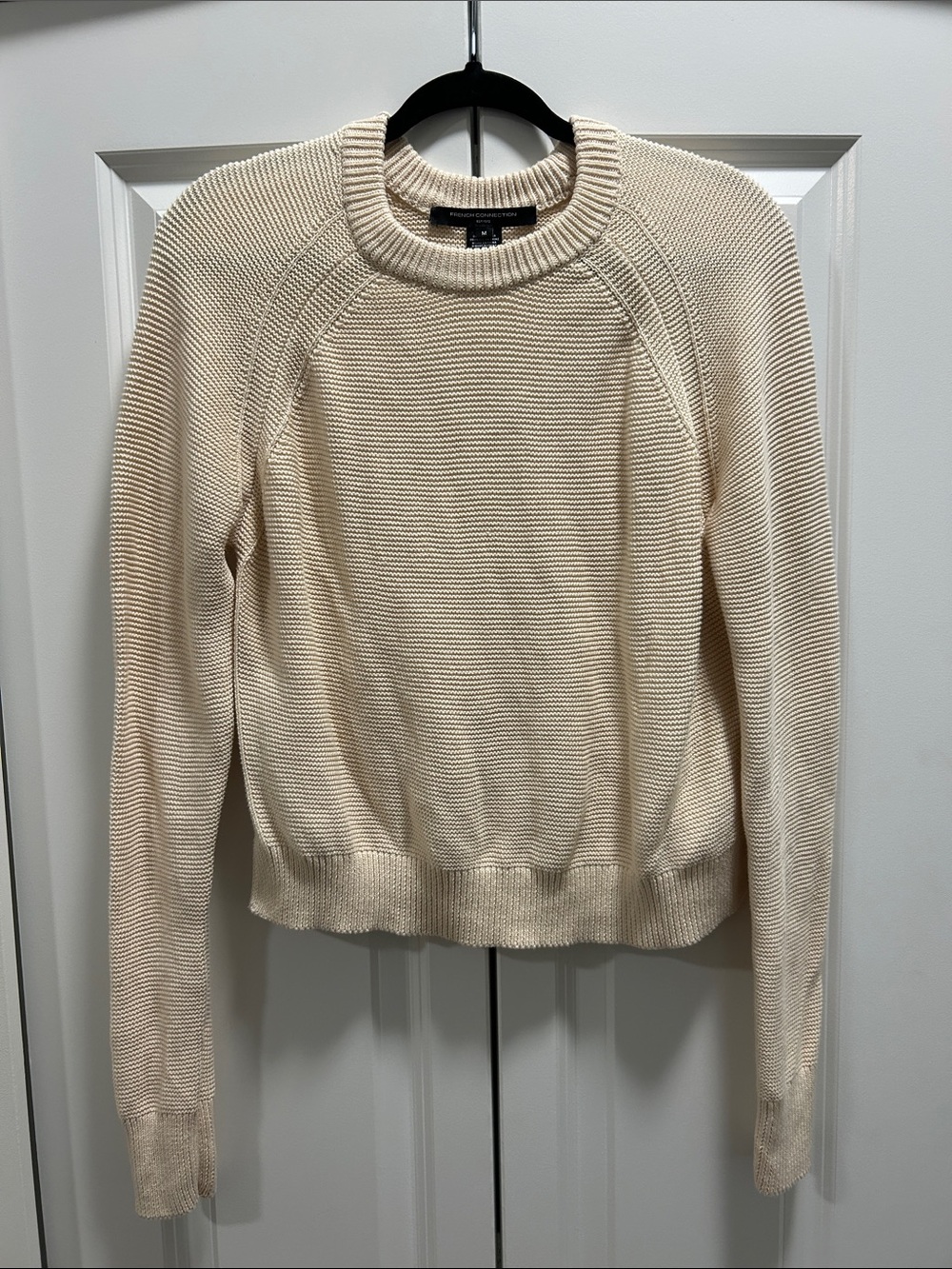 French Connection 100% Cotton Cream Ribbed Crewneck Sweater